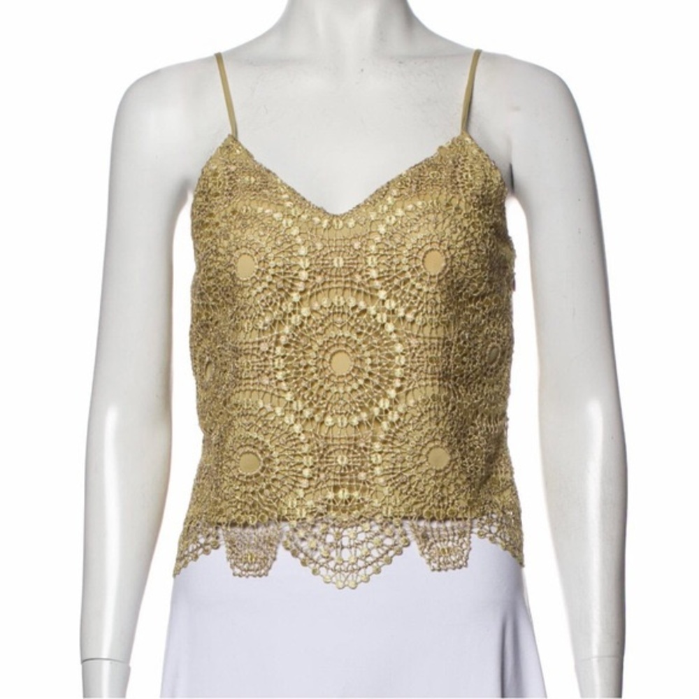Ramy Brook Gold Crochet Lace Camisole Tank Top